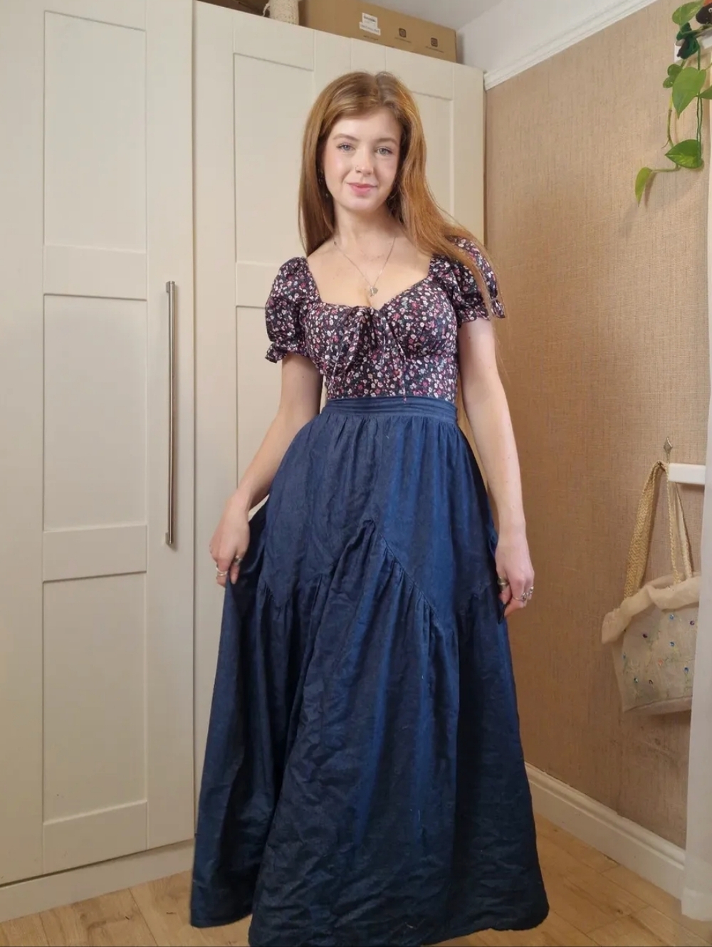 Dreaming Of Ivy Denim Prairie Maxi Skirt Size Medium
